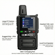 OKRADI G36 Long Range Walkie Talkie | Nationwide 4G LTE Two-Way Radio for Business & Off-Road