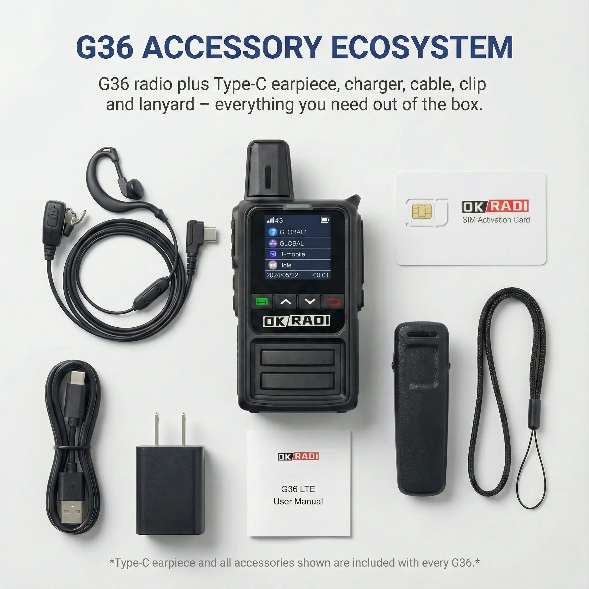 OKRADI G36 Long Range Walkie Talkie | Nationwide 4G LTE Two-Way Radio for Business & Off-Road